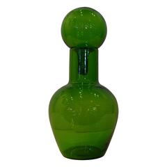 Mid-Century Modern Blenko Emerald Green Glass Decanter with Large Ball Stopper
