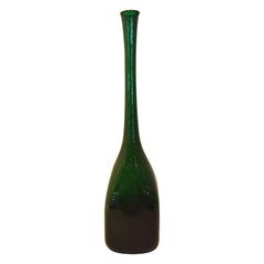 Italian Mid-Century Tall Green Corroso Glass Bottle Vase Attributed to Seguso 12