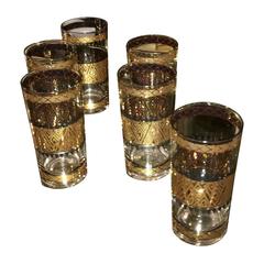 Culver Set of Six Black and Gold High Ball Cocktail Glasses