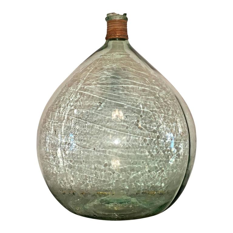 Vintage Argentine Handblown Light Green Glass Demijohn Wine Bottle For