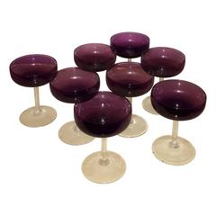 S/6 Mid-Century Modern Fostoria Crystal Champagne Coupe's in Deep Purple 11
