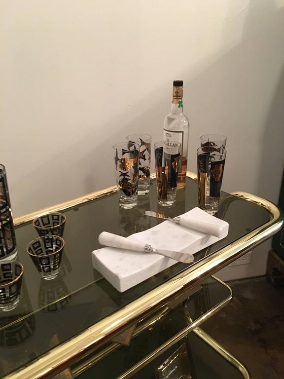 S/5 MidCentury Modern Edwin Kalla Black and Gold Cocktail Glasses For