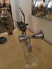 Mid-Century Modern Lucite and Stainless Steel Set of Bar Tools with Holder