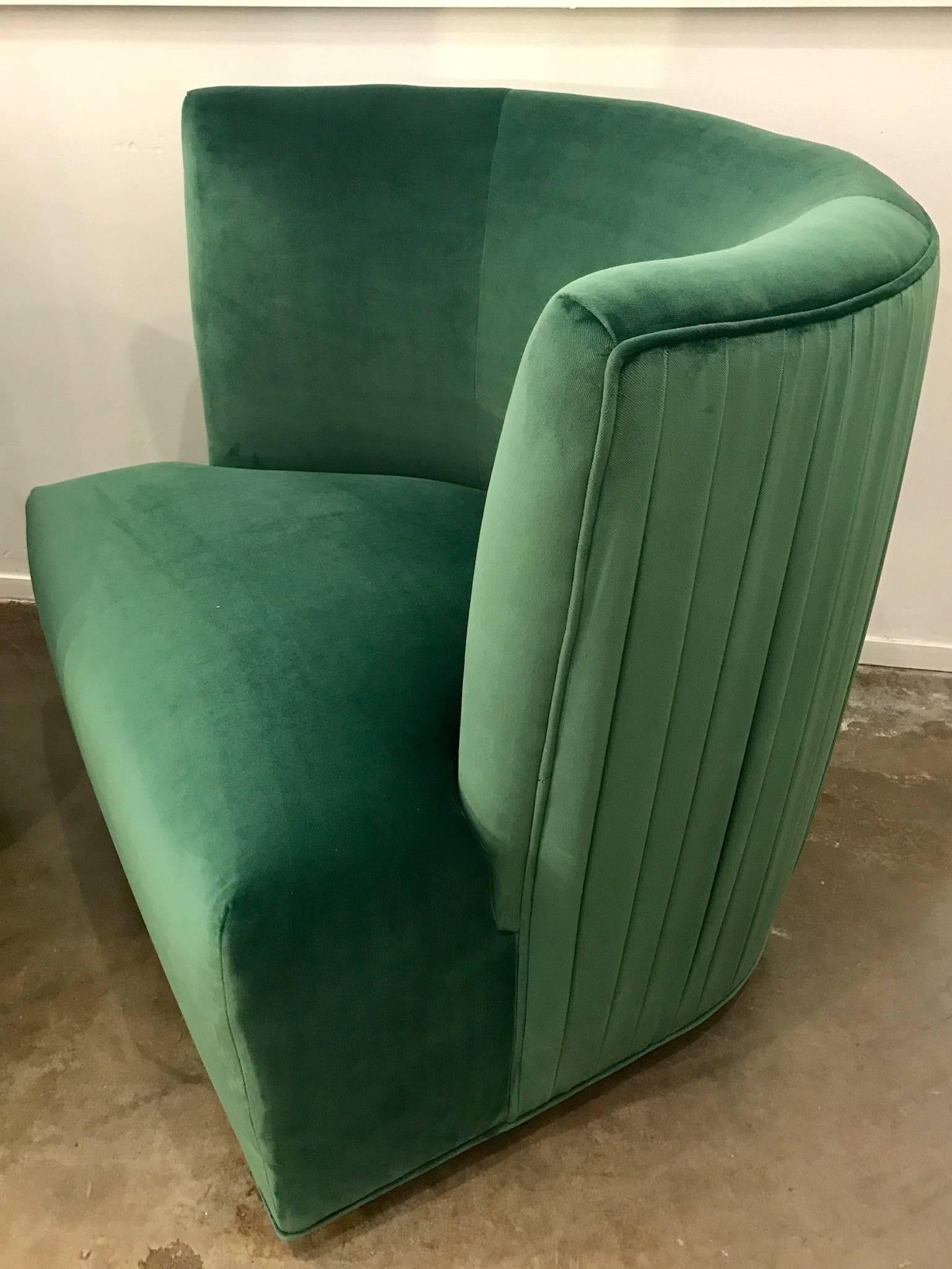 Late 20th Century 20th Century Modern Pr. of A. Rudin Emerald Velvet Swivel Lounge Chairs
