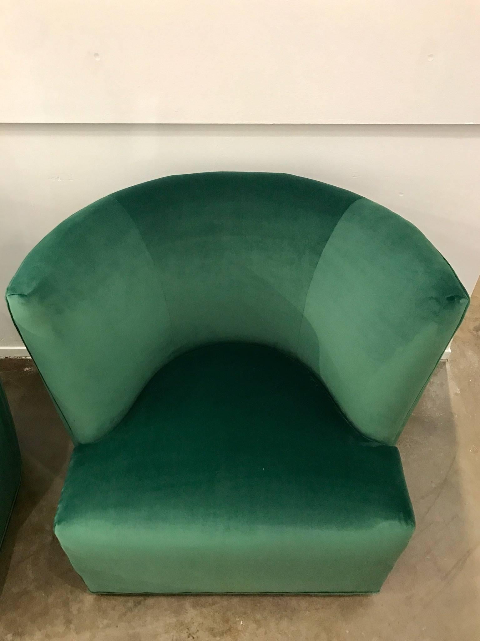 20th Century Modern Pr. of A. Rudin Emerald Velvet Swivel Lounge Chairs 2