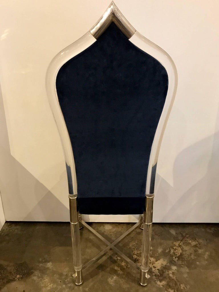 MidCentury Modern Antonio Pavia Lucite Chrome New Blue Velvet High