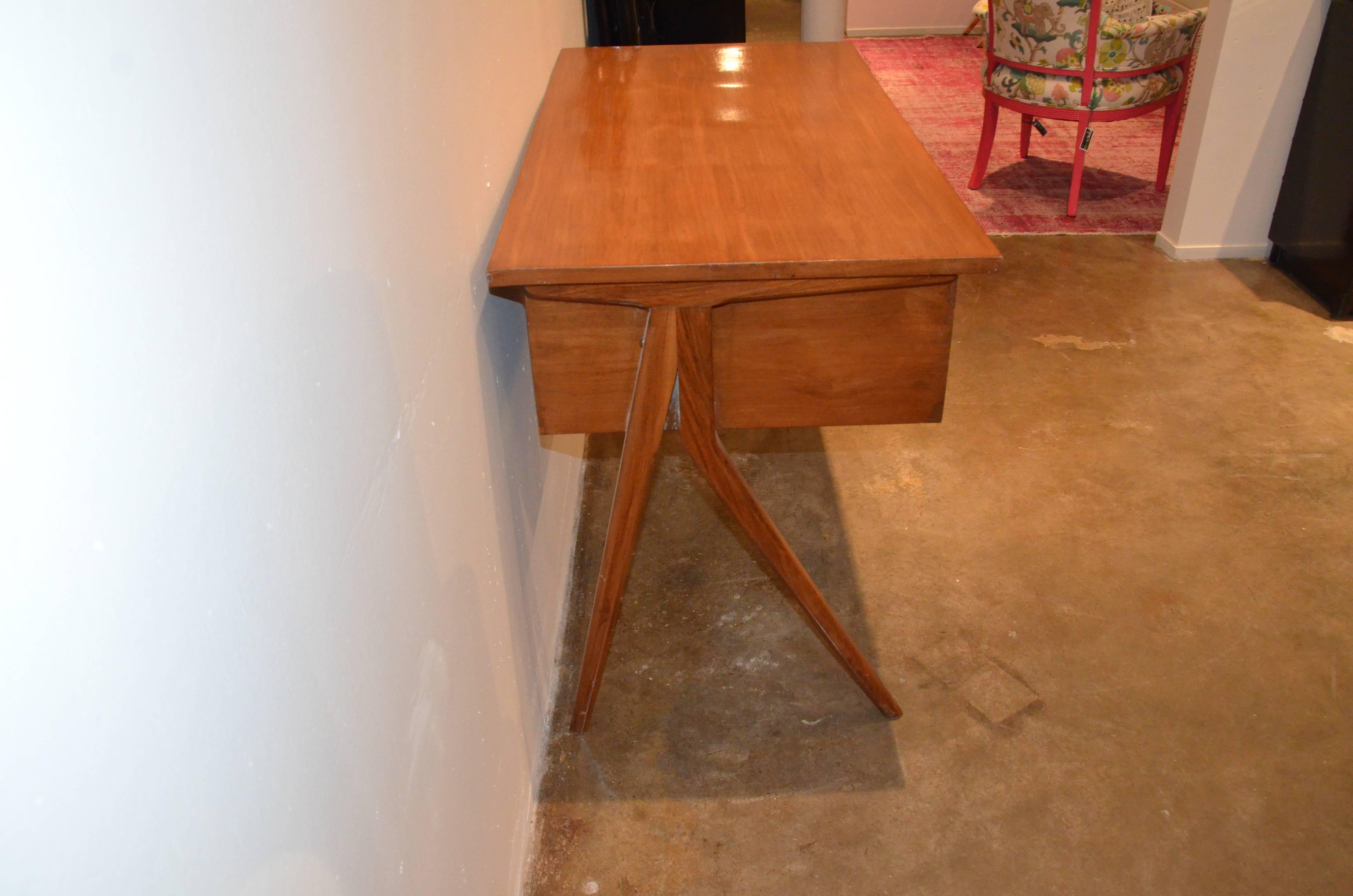 Mid-Century Modern Argentinian Writing Table or Desk with Brass Pulls 9