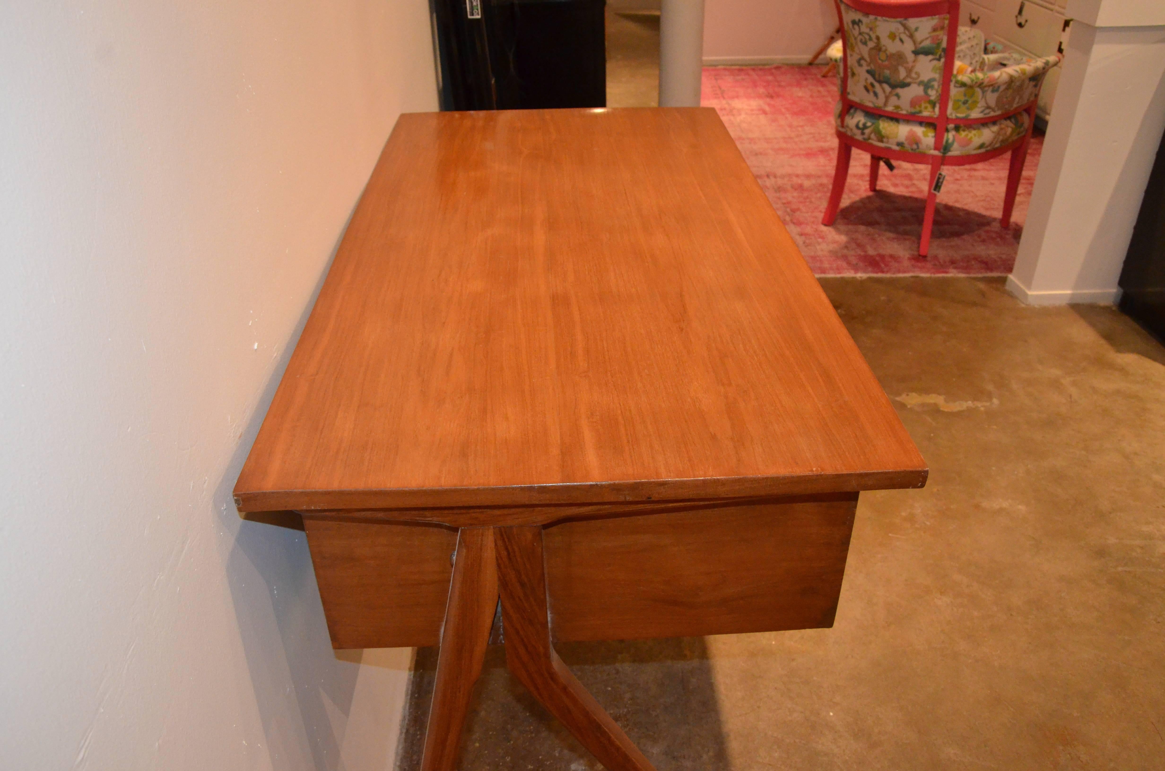 Mid-Century Modern Argentinian Writing Table or Desk with Brass Pulls 4