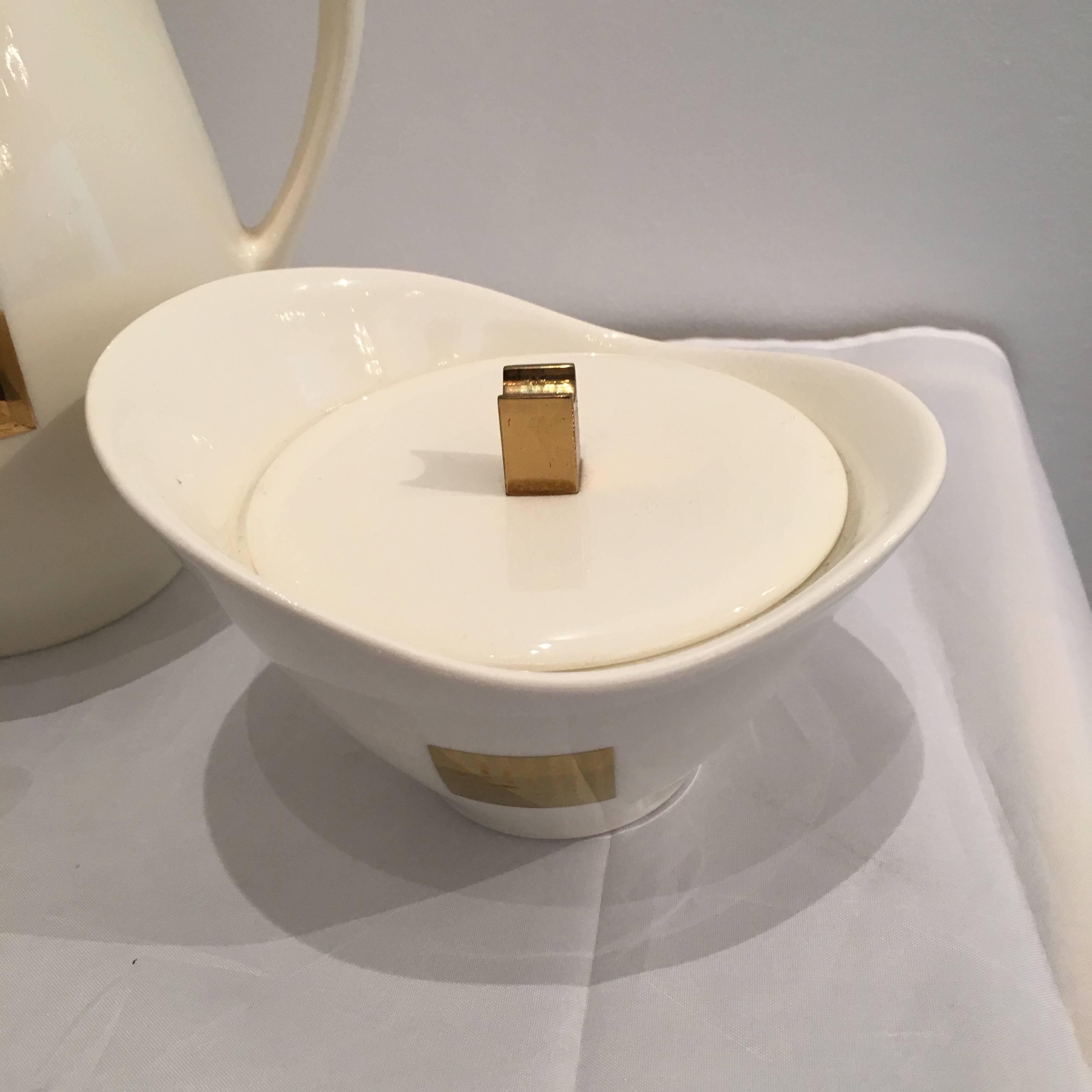 Mid-Century Modern Georges Briard Creamy White and Gold Porcelain Coffee Set