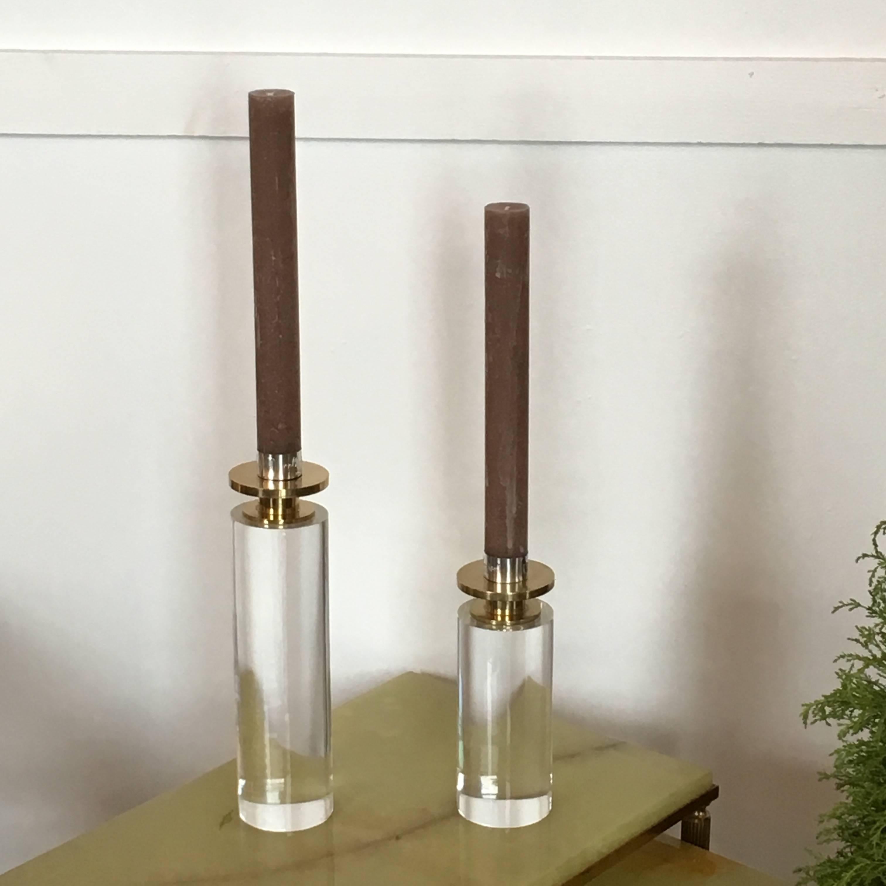 Pair of Brass and Lucite Candleholders 1