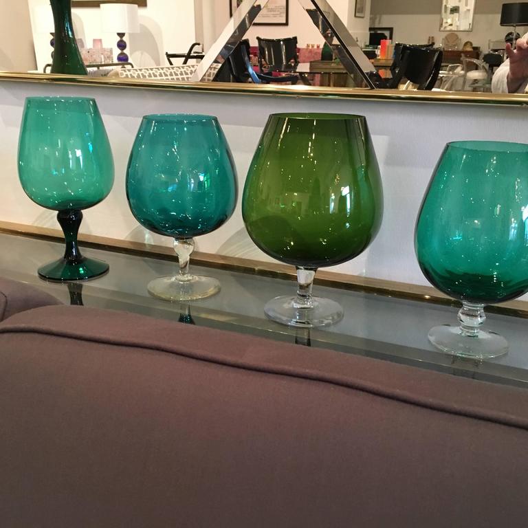 Midcentury Argentinian Hand Blown Multi Green Hues Large Brandy