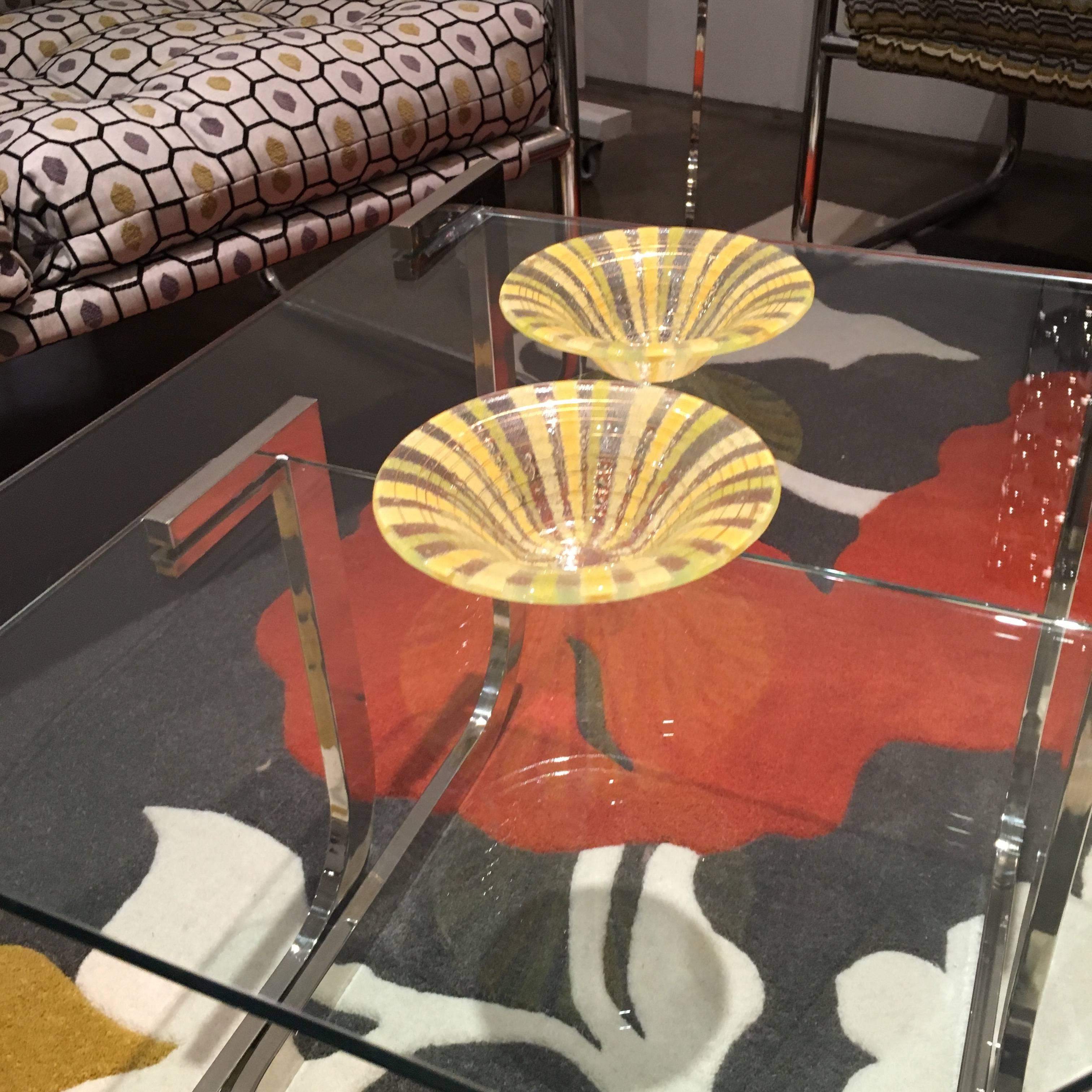 American Mid Century Modern Signed Pair of Higgins Fused Modern Art Glass Bowls
