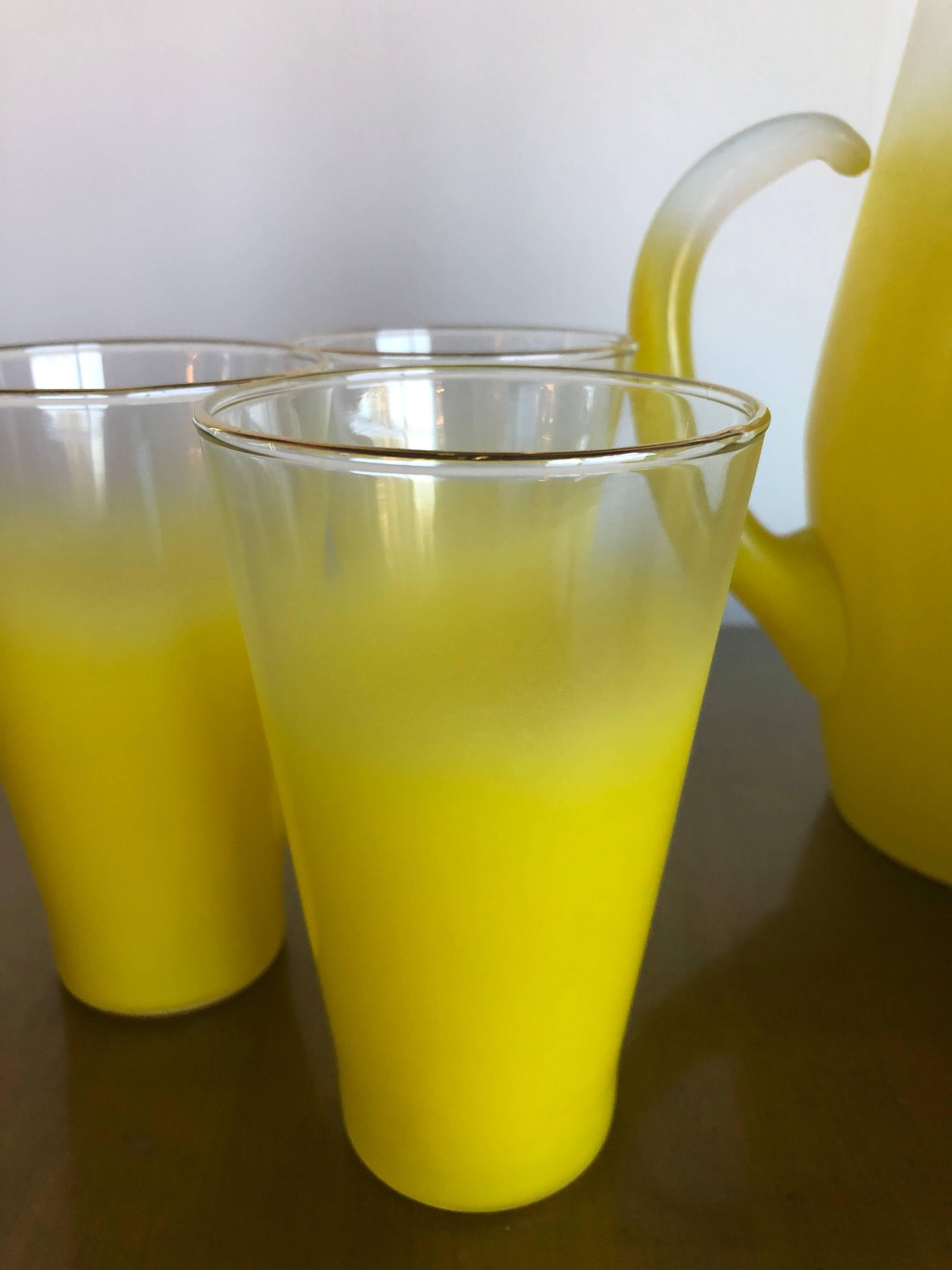 American Mid-Century Modern Seven-Piece Ombre Yellow West Virginia Glass Beverage Set