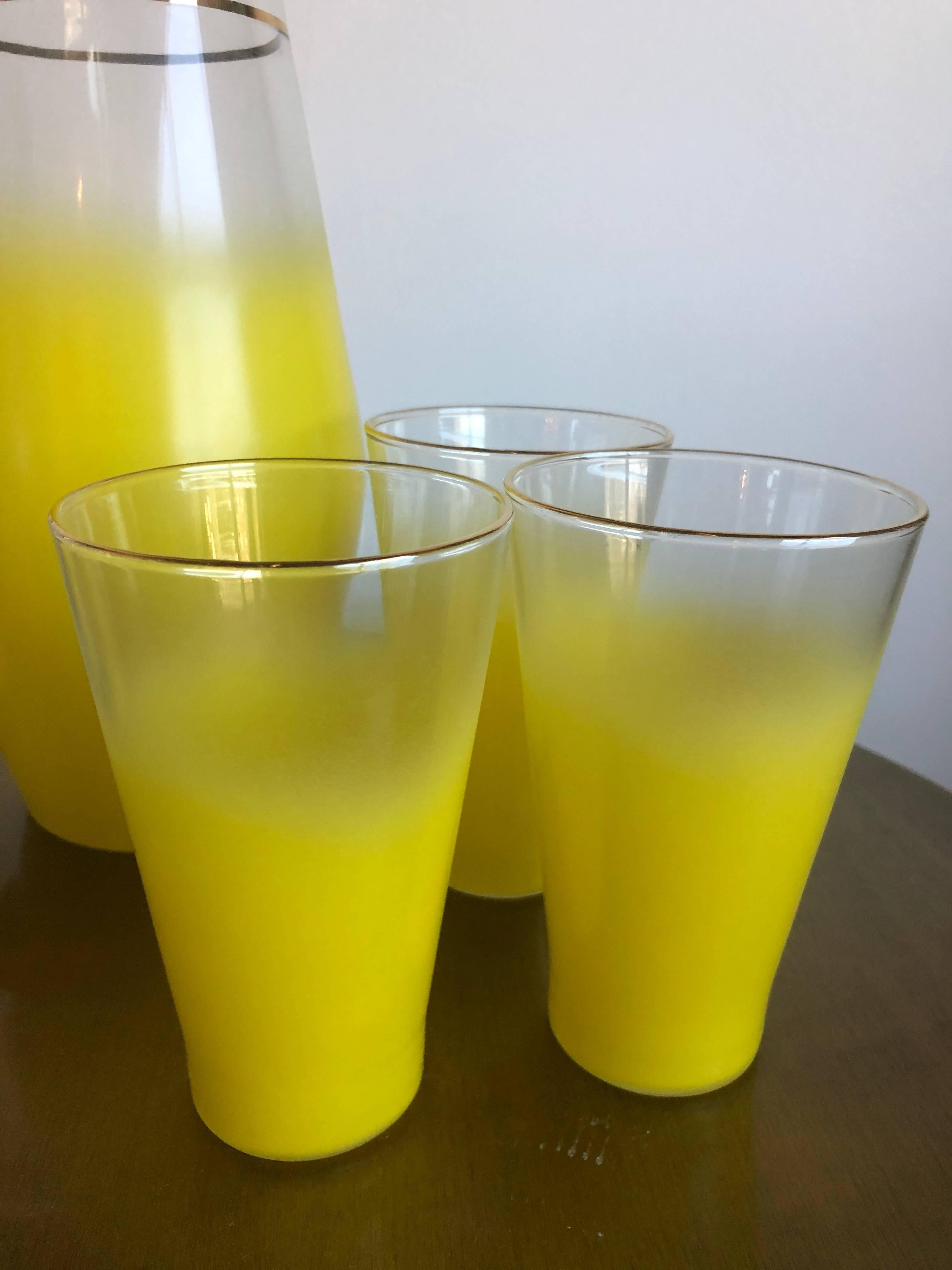 Glazed Mid-Century Modern Seven-Piece Ombre Yellow West Virginia Glass Beverage Set