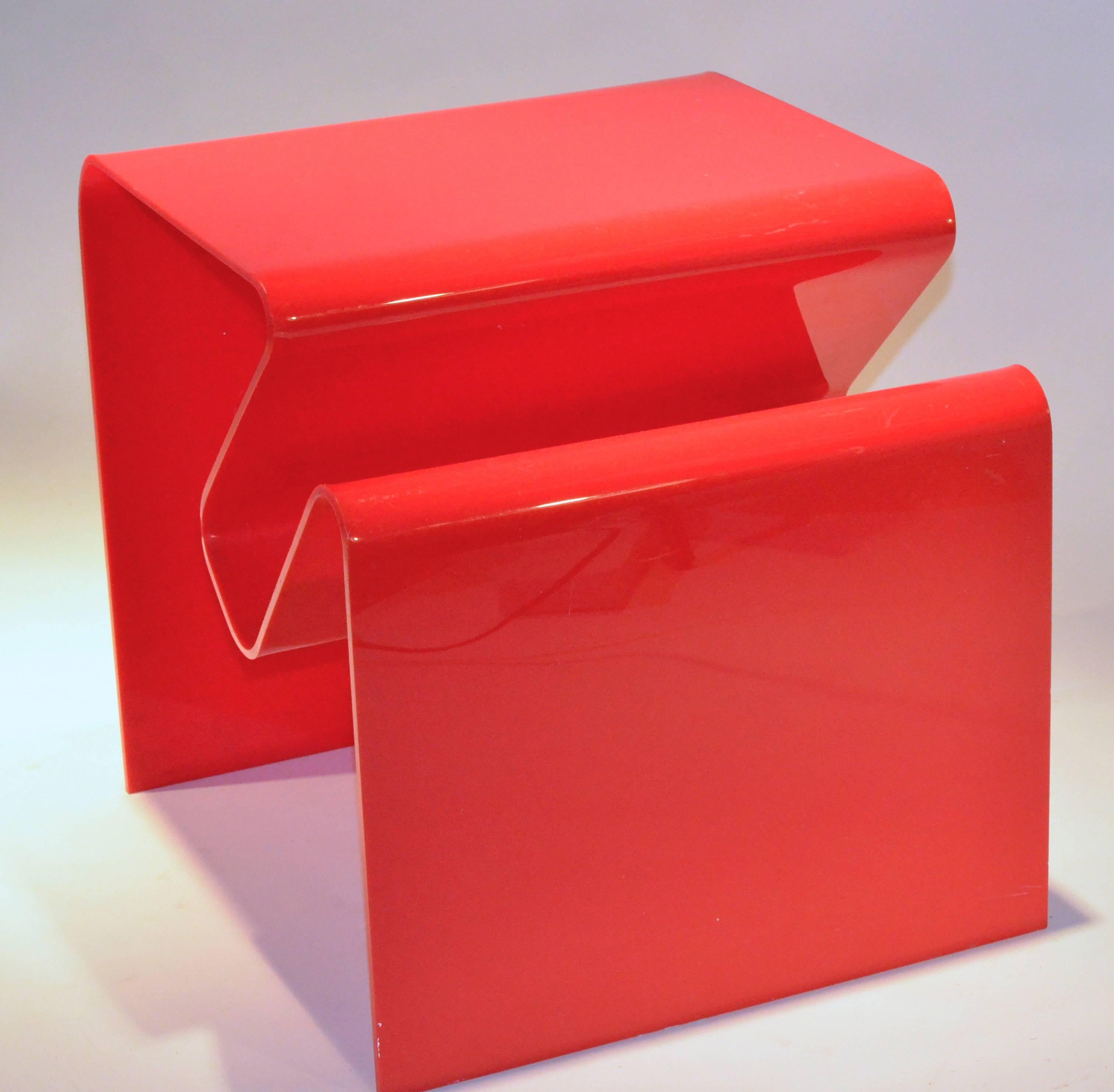 Mid-Century Modern Andrew Ivar Morrison for Stendig Op-Art Red Acrylic Magazine Side Table c. 1970