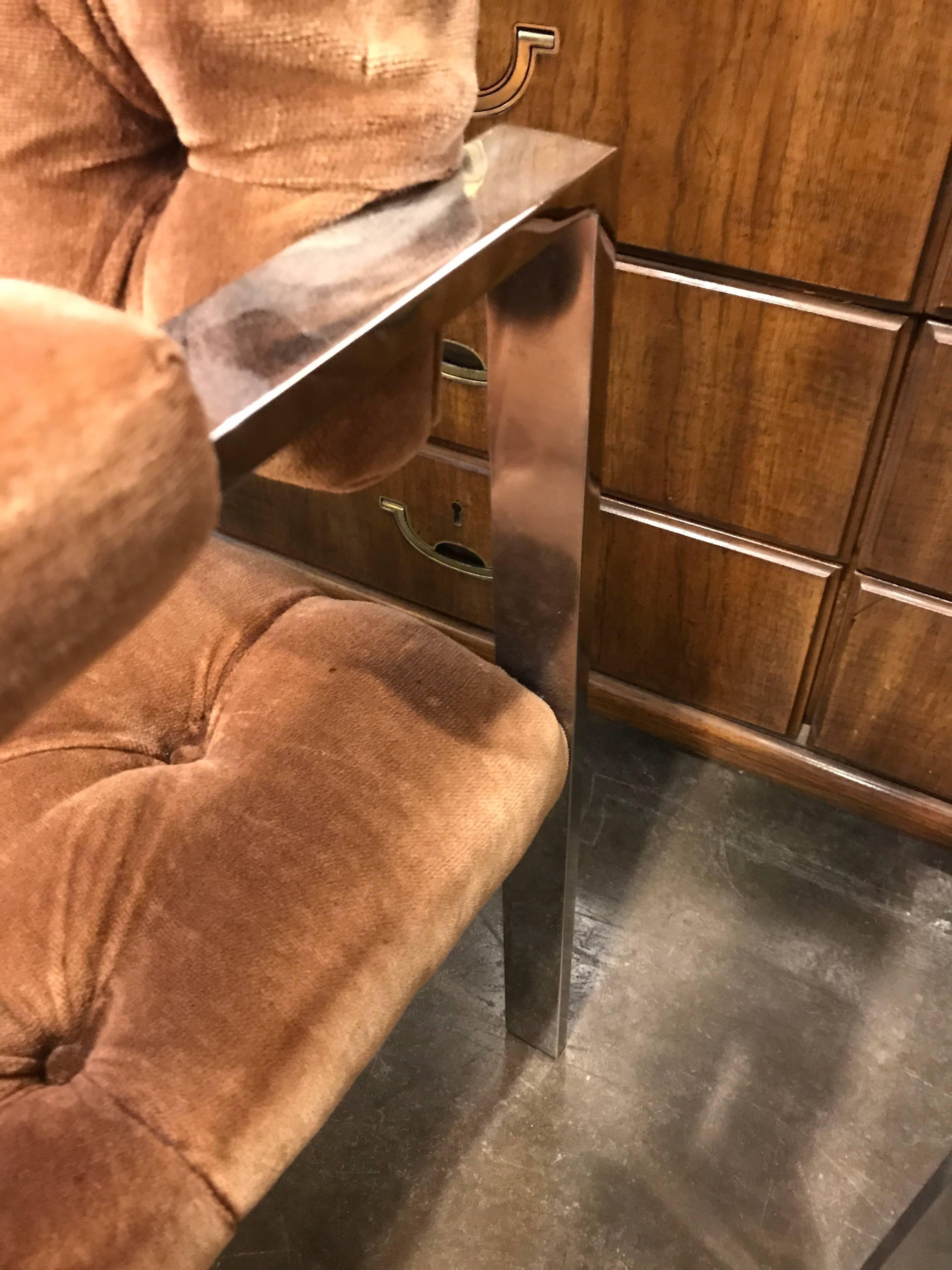 Erwin-Lambeth Mid Century Modern Pr of Chrome and Velvet Tufted Arm Chairs 1