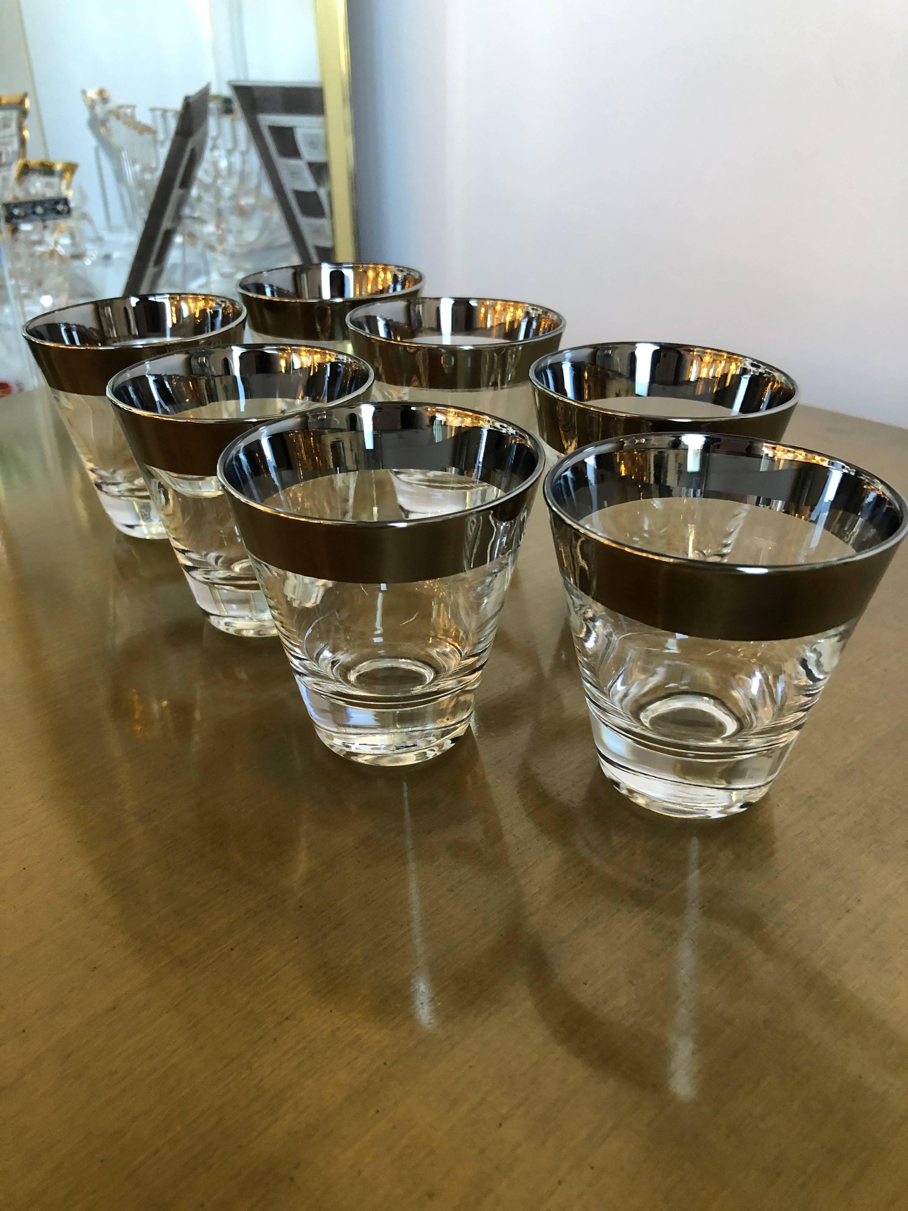 American Mid-Century Modern Set of Seven Dorothy Thorpe Silver Overlay Cocktail Glasses