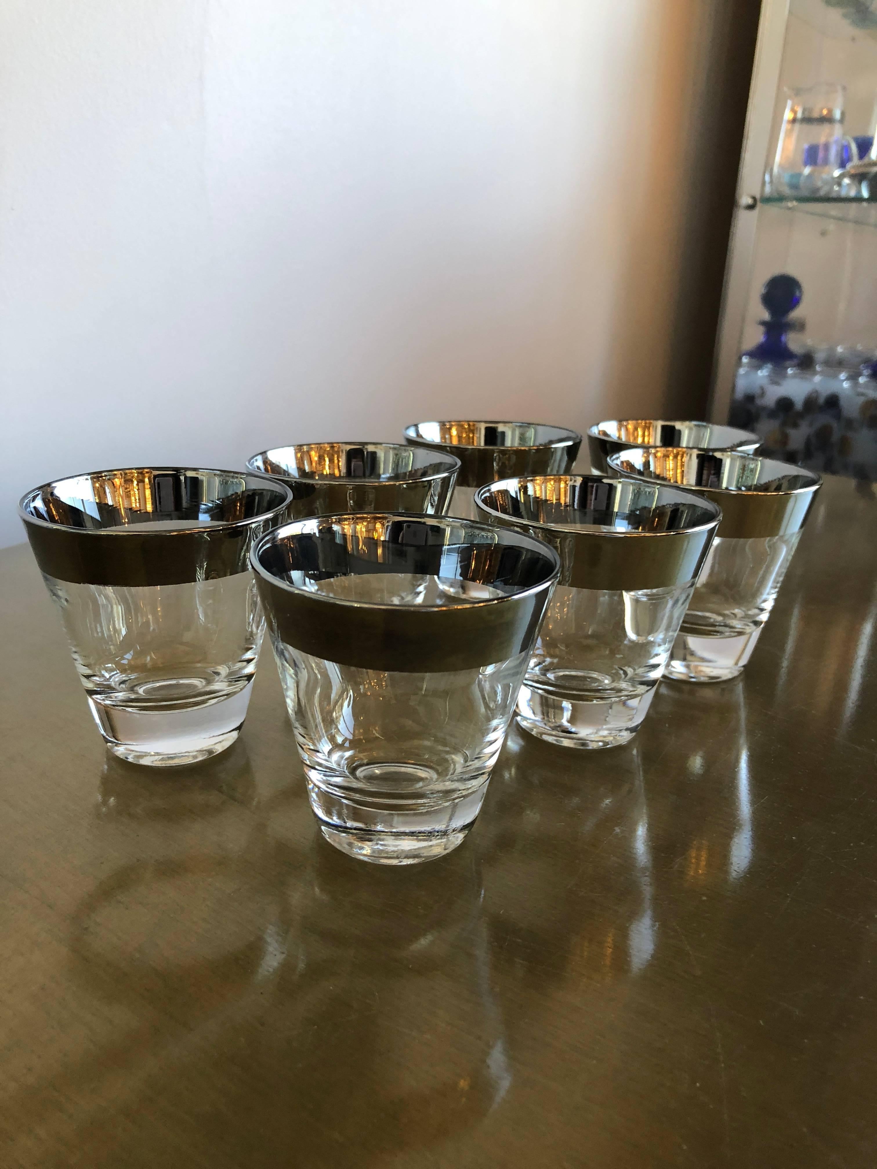 Silvered Mid-Century Modern Set of Seven Dorothy Thorpe Silver Overlay Cocktail Glasses
