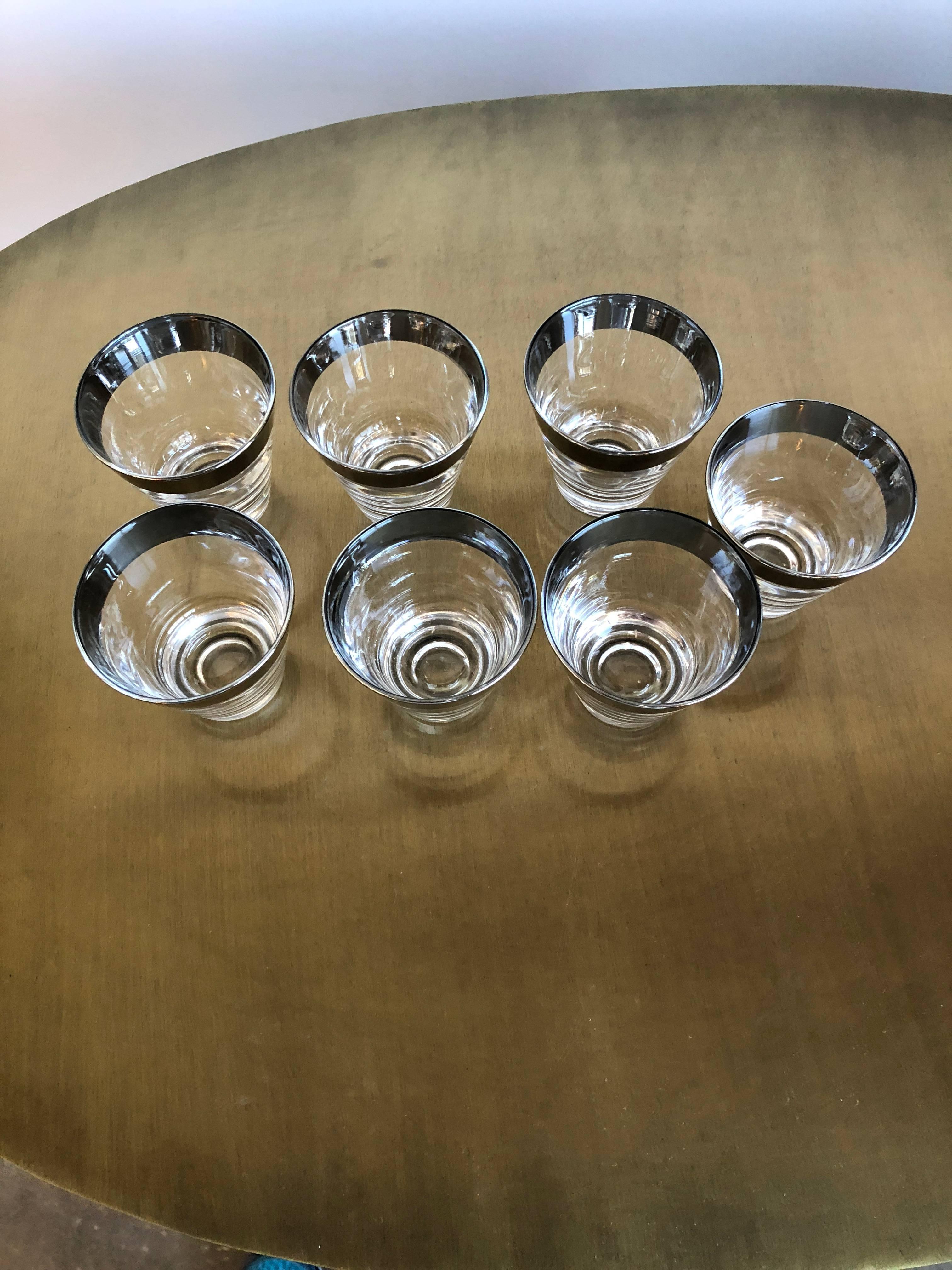 Mid-Century Modern Set of Seven Dorothy Thorpe Silver Overlay Cocktail Glasses In Good Condition In Houston, TX
