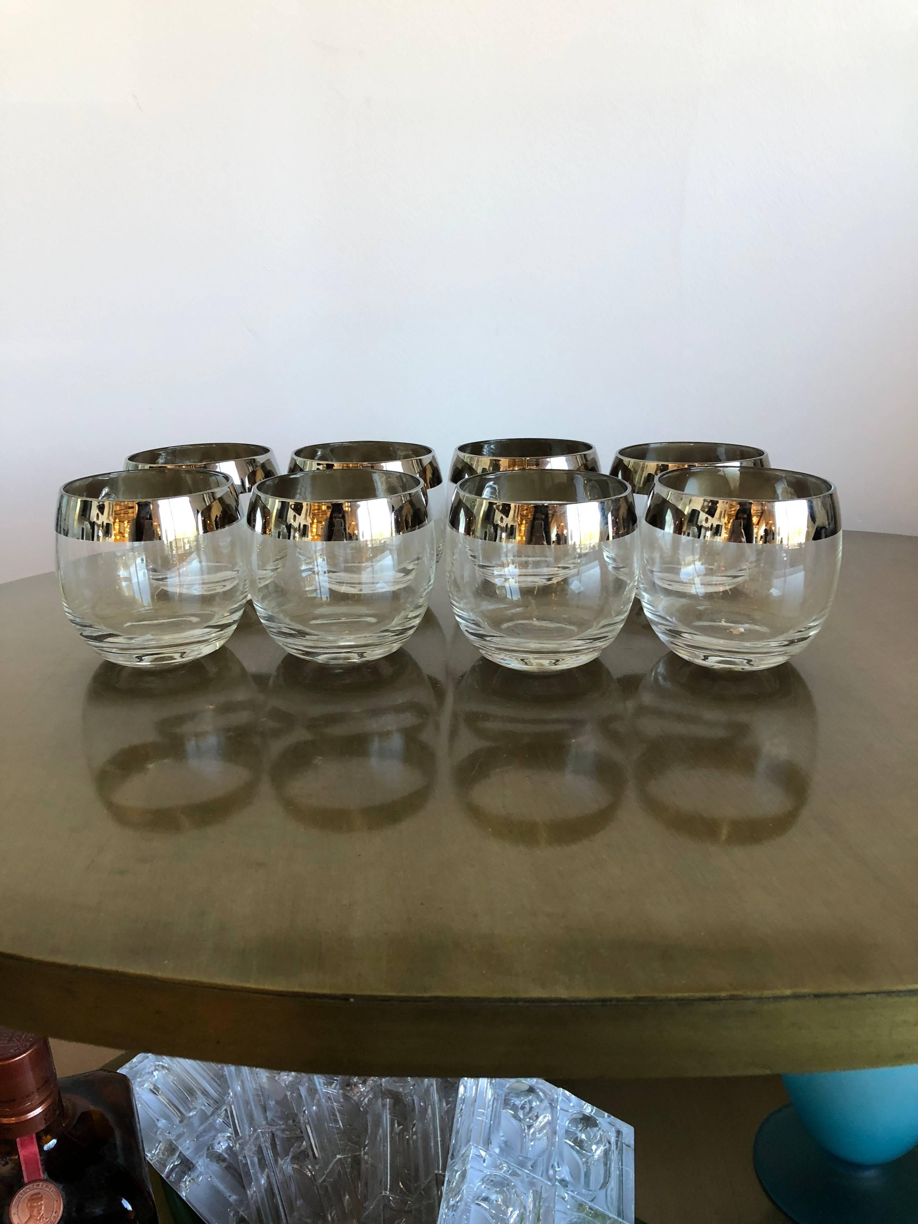 Offered is a set of eight Mid-Century Modern Dorothy Thorpe silver overlay 