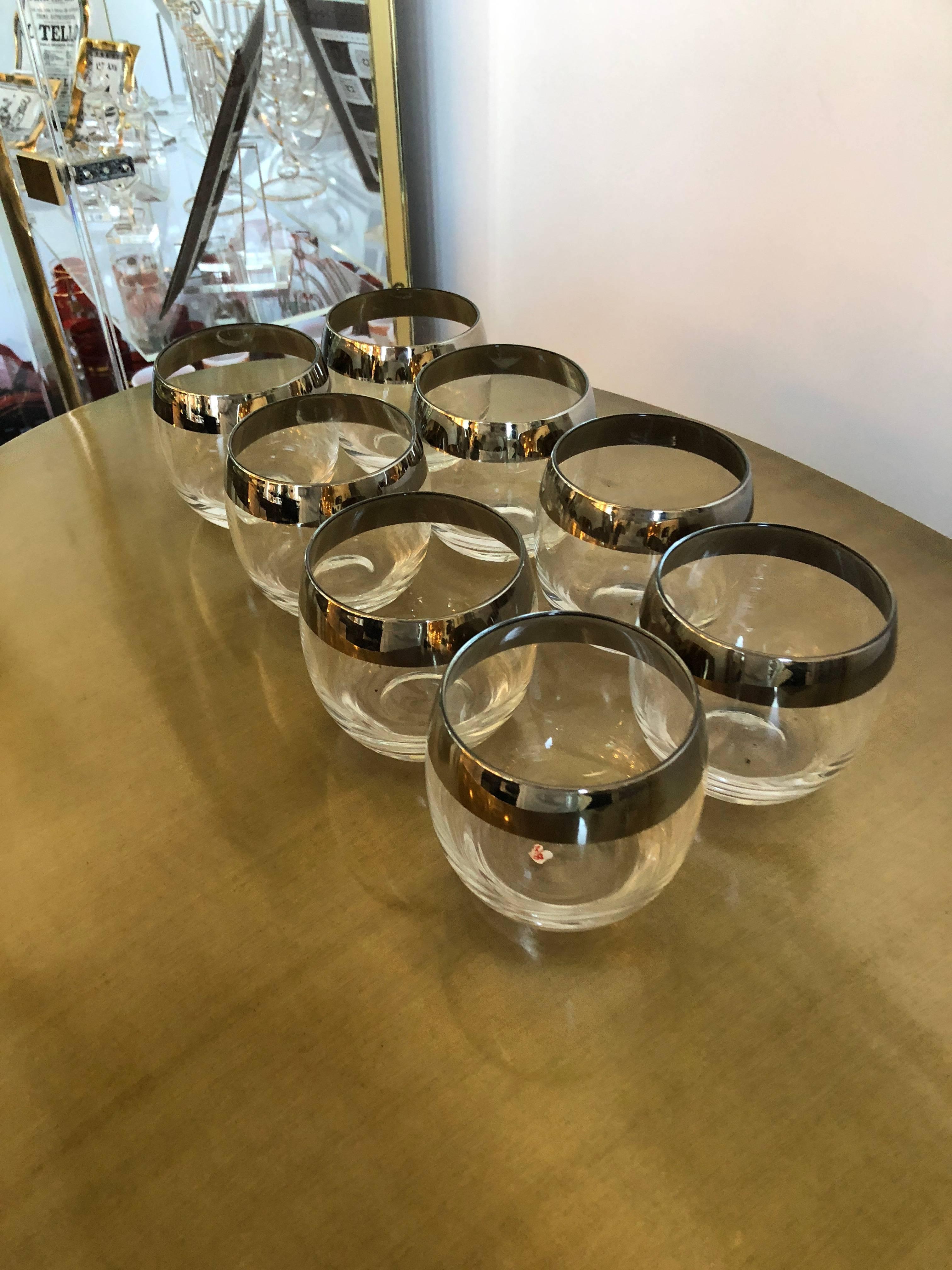 American Mid-Century Modern Set of Eight Dorothy Thorpe Silver Overlay Roly-Poly Glasses