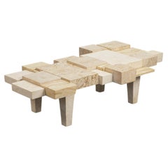 Rare Architectural Travertine Coffee Table, Belgium, 1970s