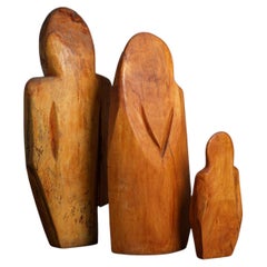Carved Wood Sculpture Group “Family” by Roland Lavianne, France, 1970s