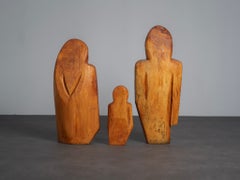 Carved Wood Sculpture Group “Family” by Roland Lavianne, France, 1970s