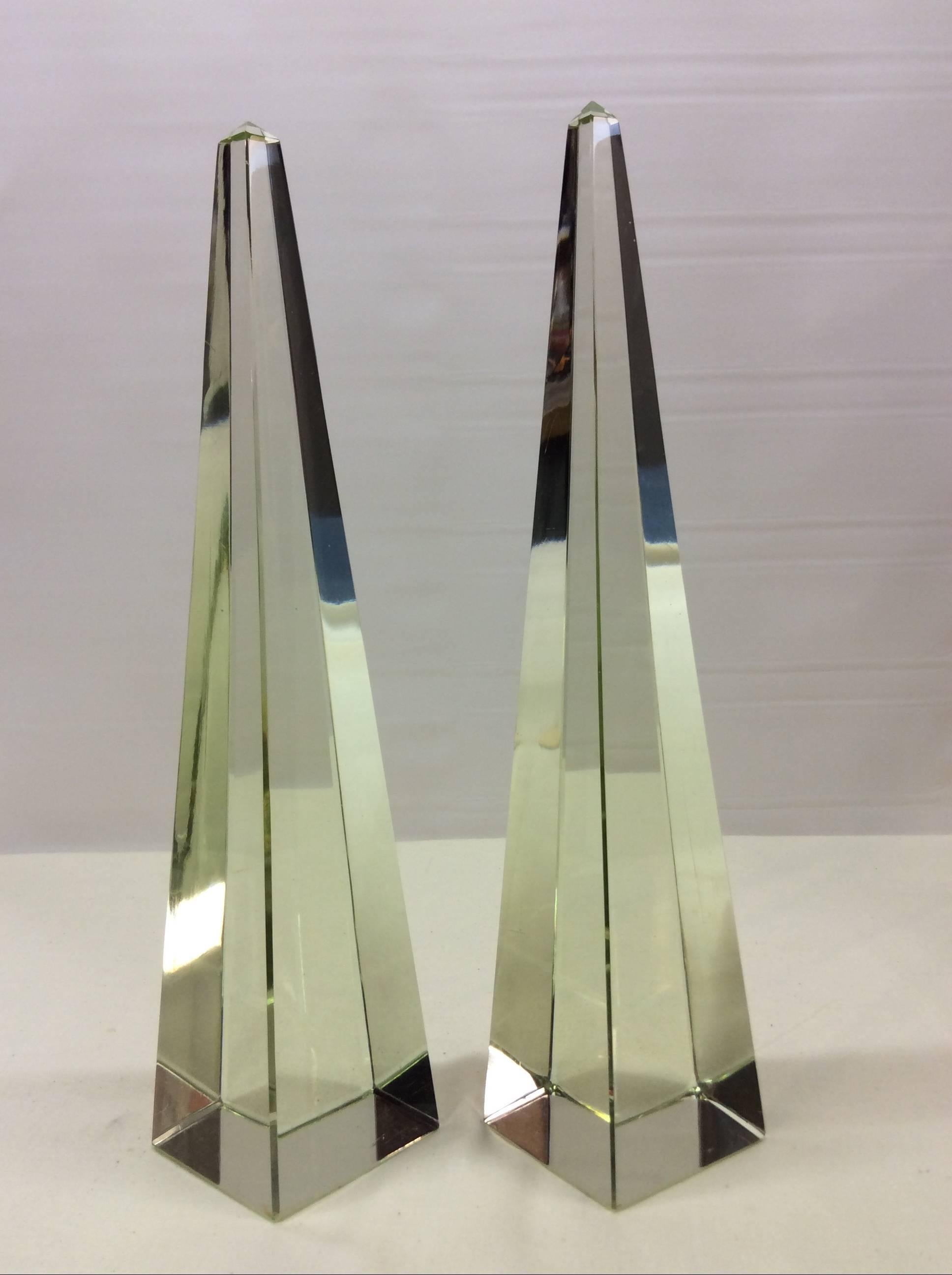 American Crystal and Brass Obelisks For Sale