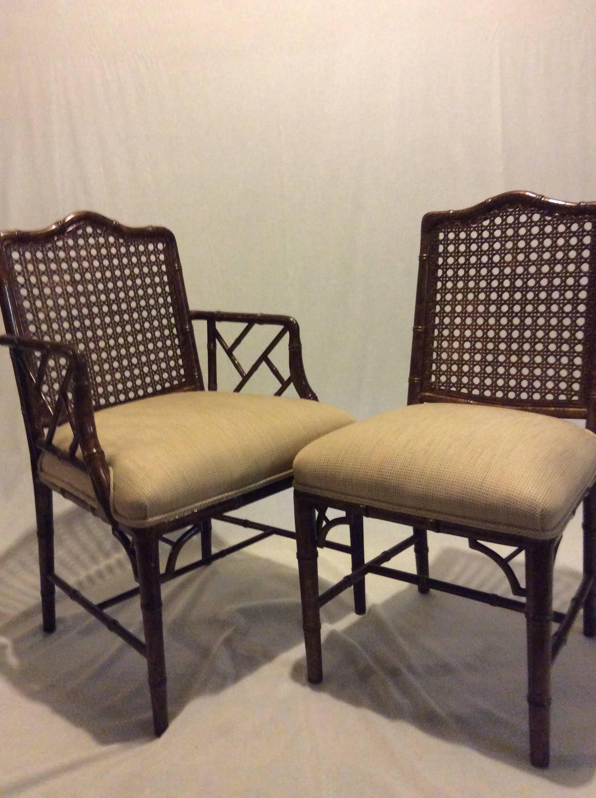 American Chinese Chippendale Faux Bamboo Arm and Side Chairs, Six in Total For Sale