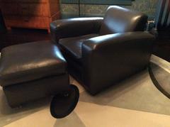 Art Deco Style Leather Sofa, Club Chair and Ottoman
