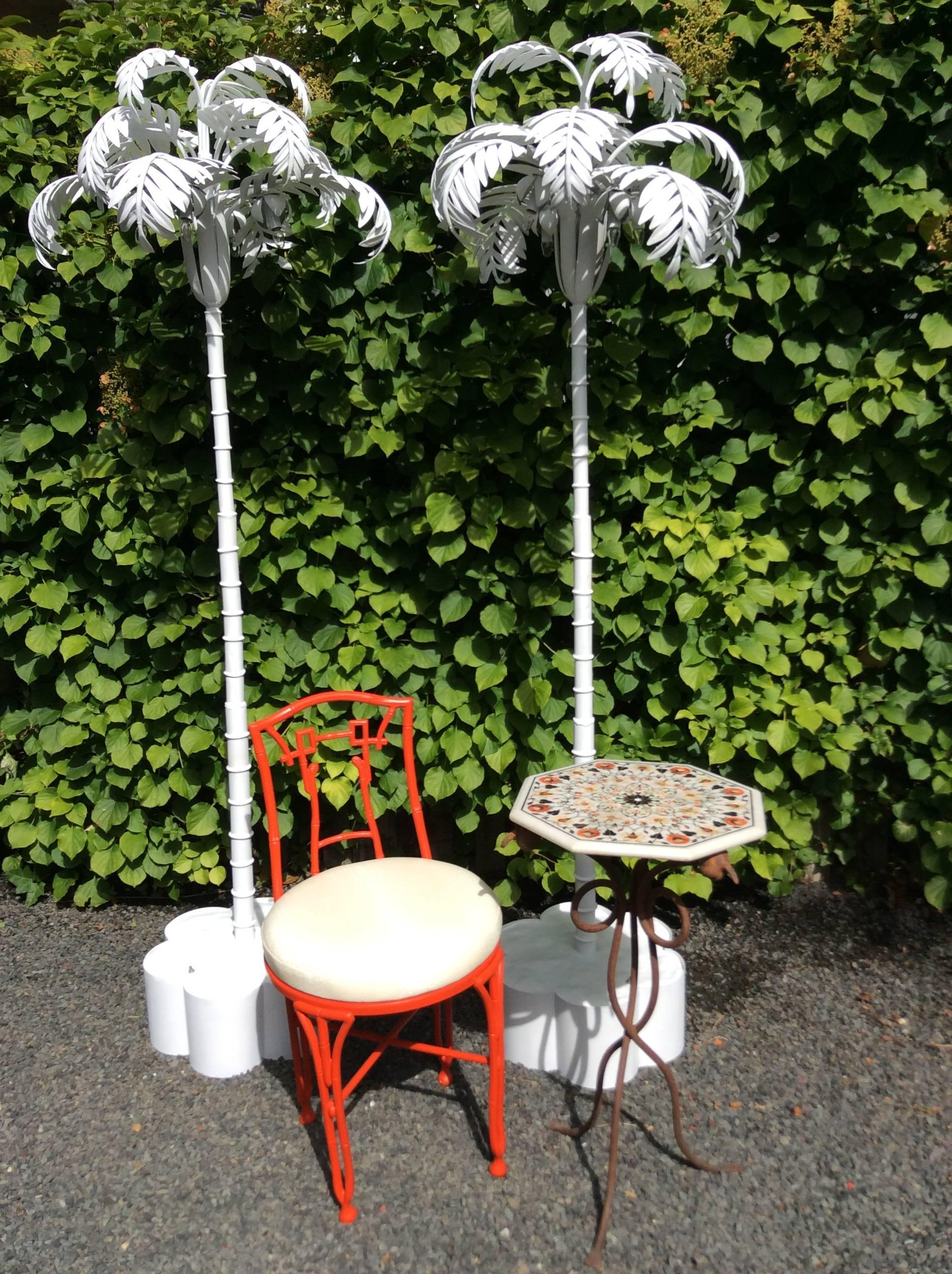 Mid-Century Modern Pair of Metal Palm Trees as Standing Lamps For Sale