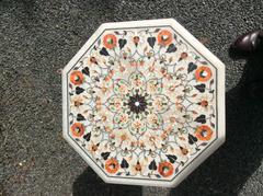 Exotic Inlaid Marble Top Side Table
