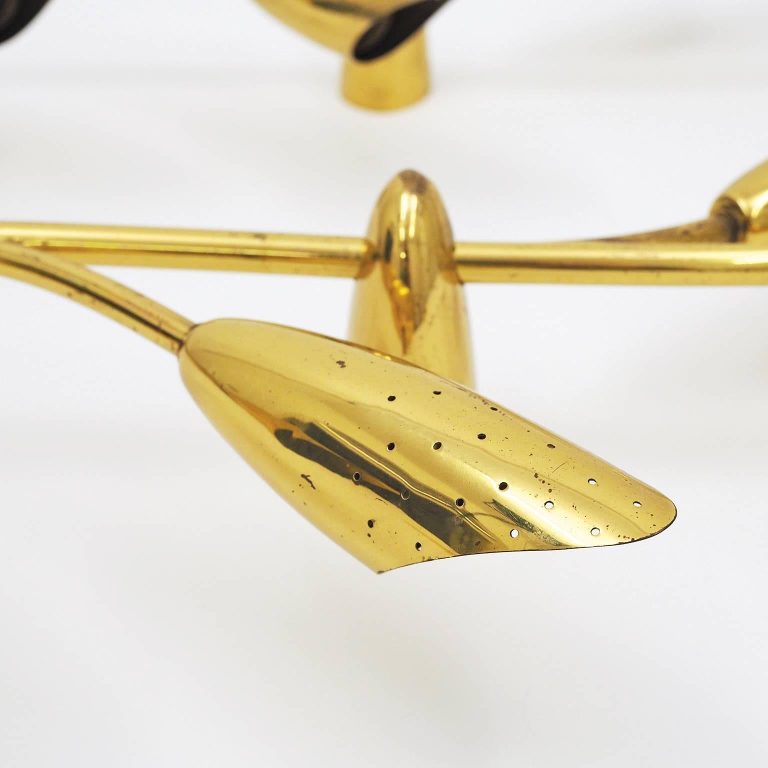 Mid-20th Century Unique Pair of Large Pierced Brass Wall or Ceiling Lights, 1950s