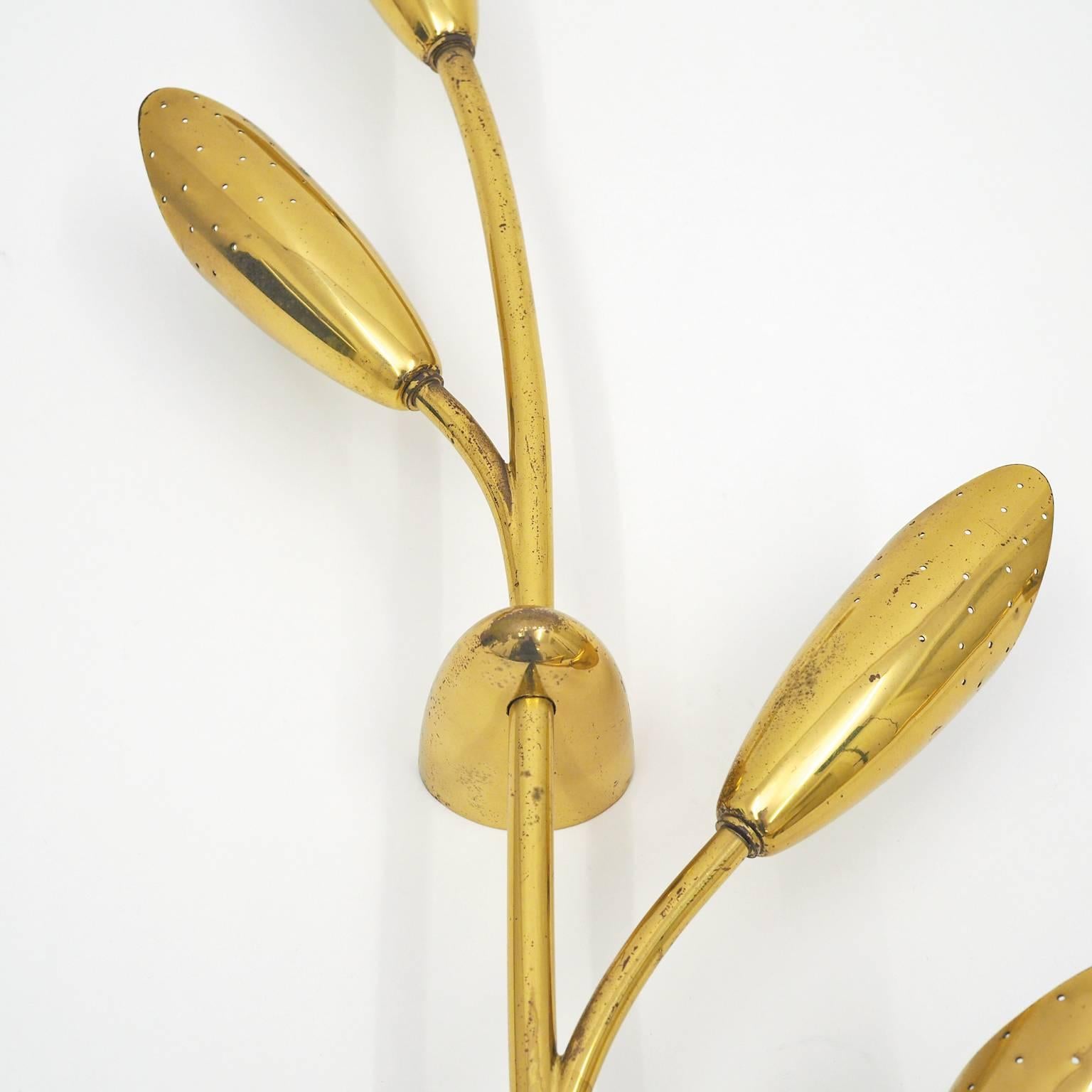 Unique Pair of Large Pierced Brass Wall or Ceiling Lights, 1950s 1