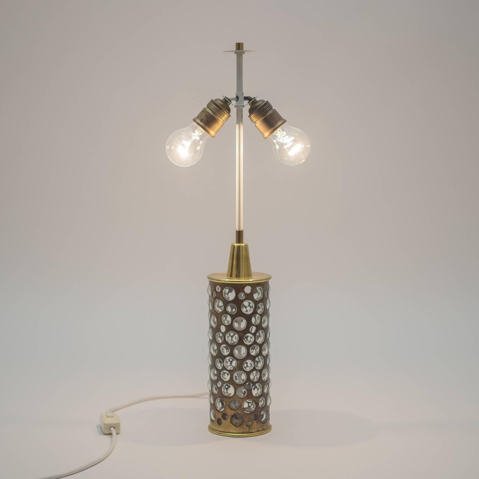 Mid-20th Century Brass and Glass Table Lamp by Rupert Nikoll, Austria, 1950s