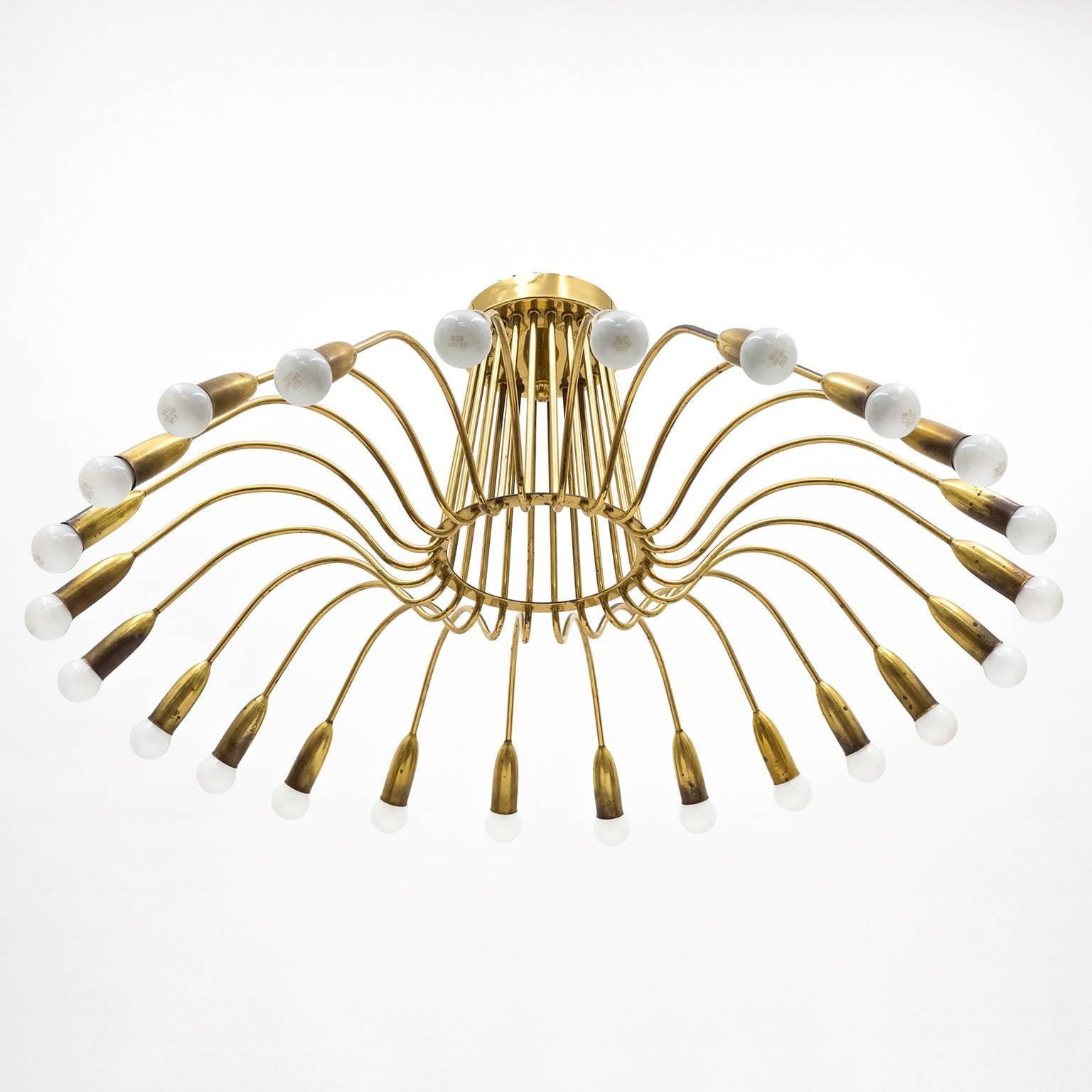 German Large Twenty-Four-arm Brass Chandelier, 1940s