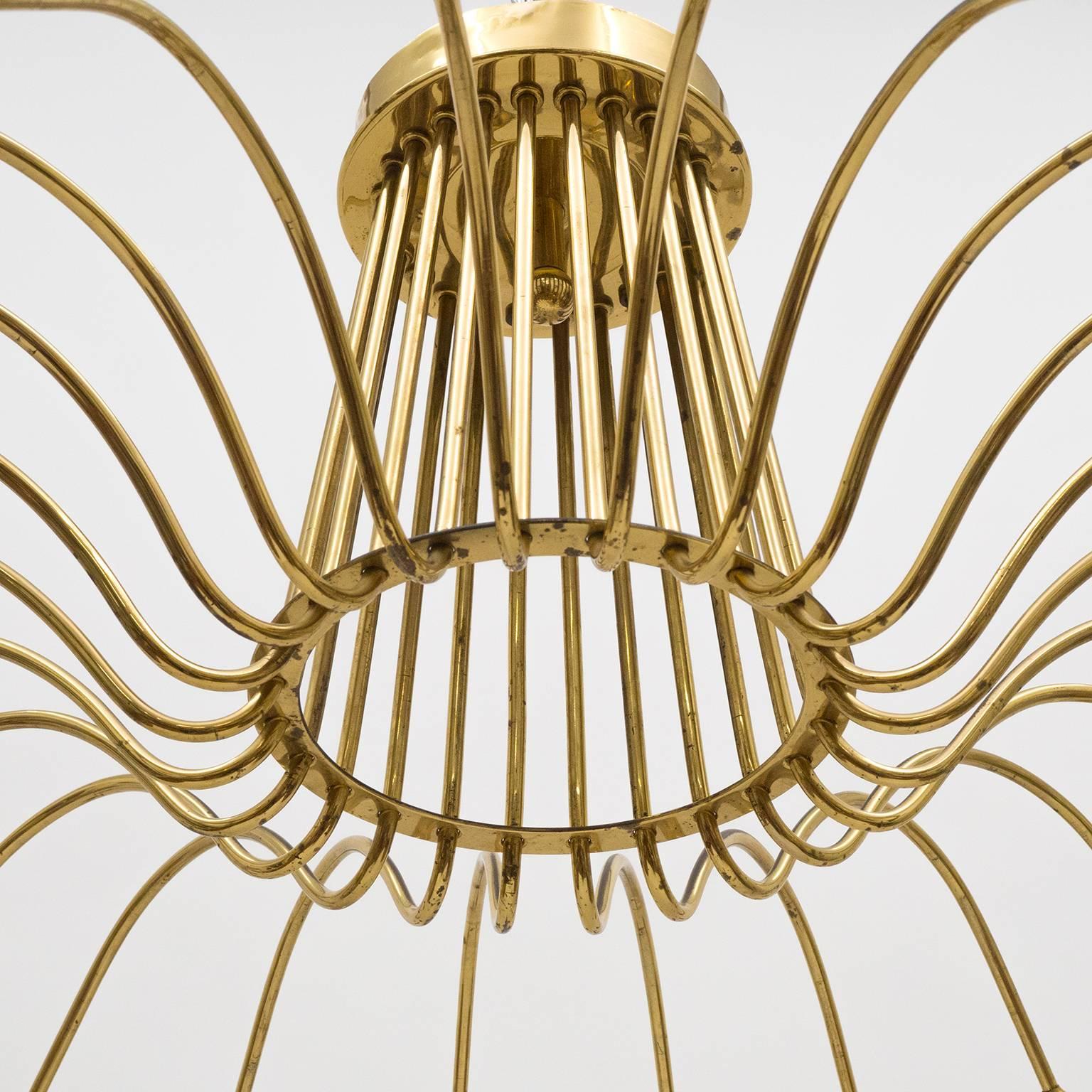 Mid-Century Modern Large Twenty-Four-arm Brass Chandelier, 1940s