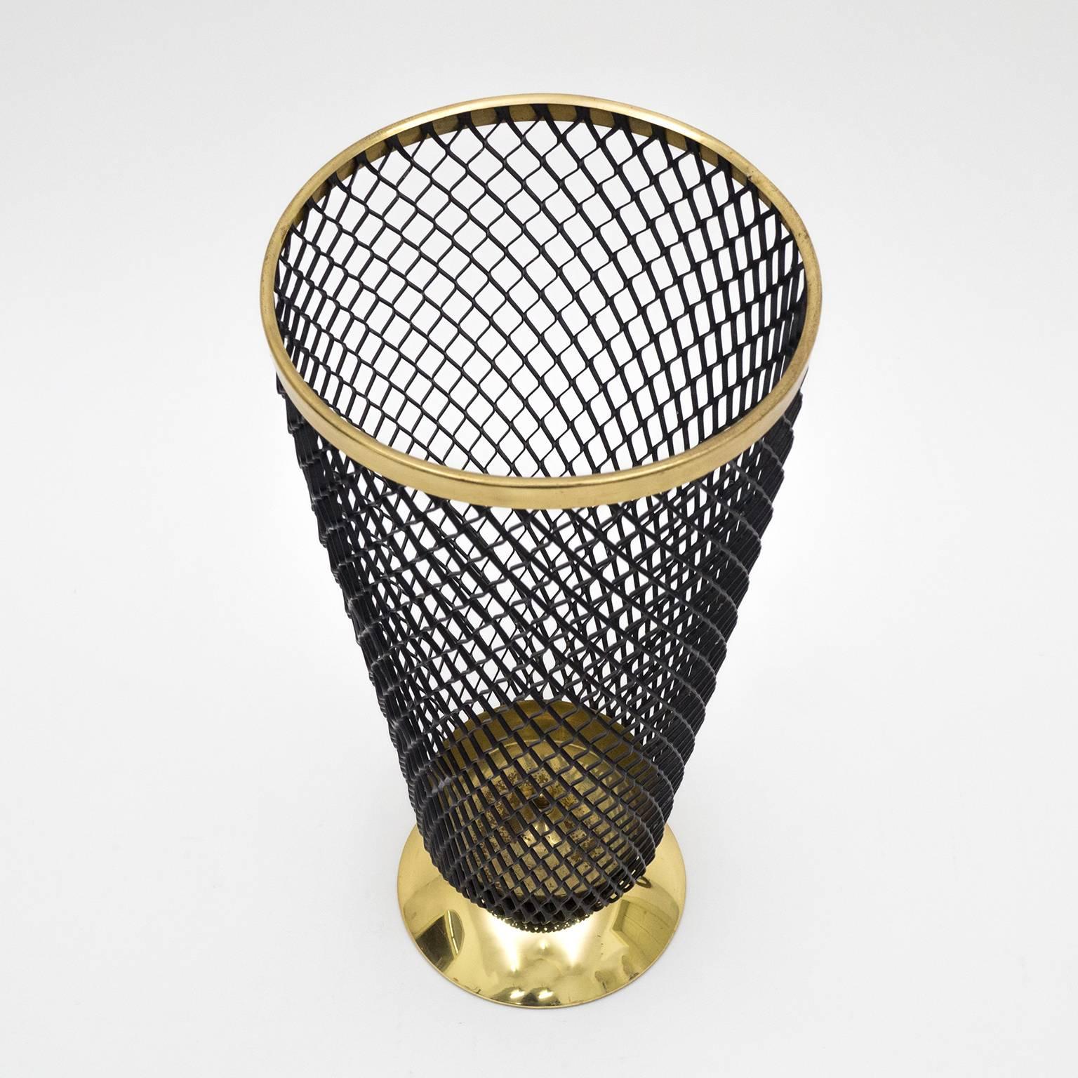 French Modern Brass and Perforated Metal Umbrella Stand, 1950s In Excellent Condition In Vienna, AT
