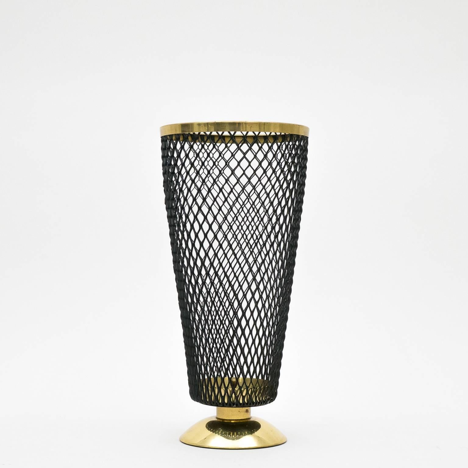 French Modern Brass and Perforated Metal Umbrella Stand, 1950s 2