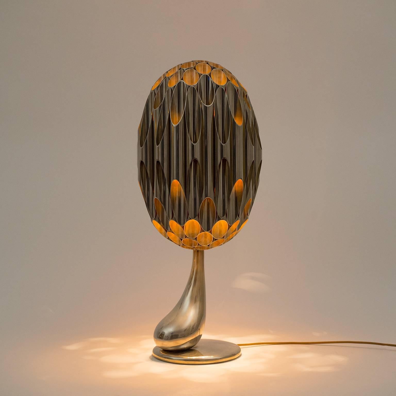 Nickeled and Gilt 'Morille' Table Lamp by Maison Charles, 1970s 1