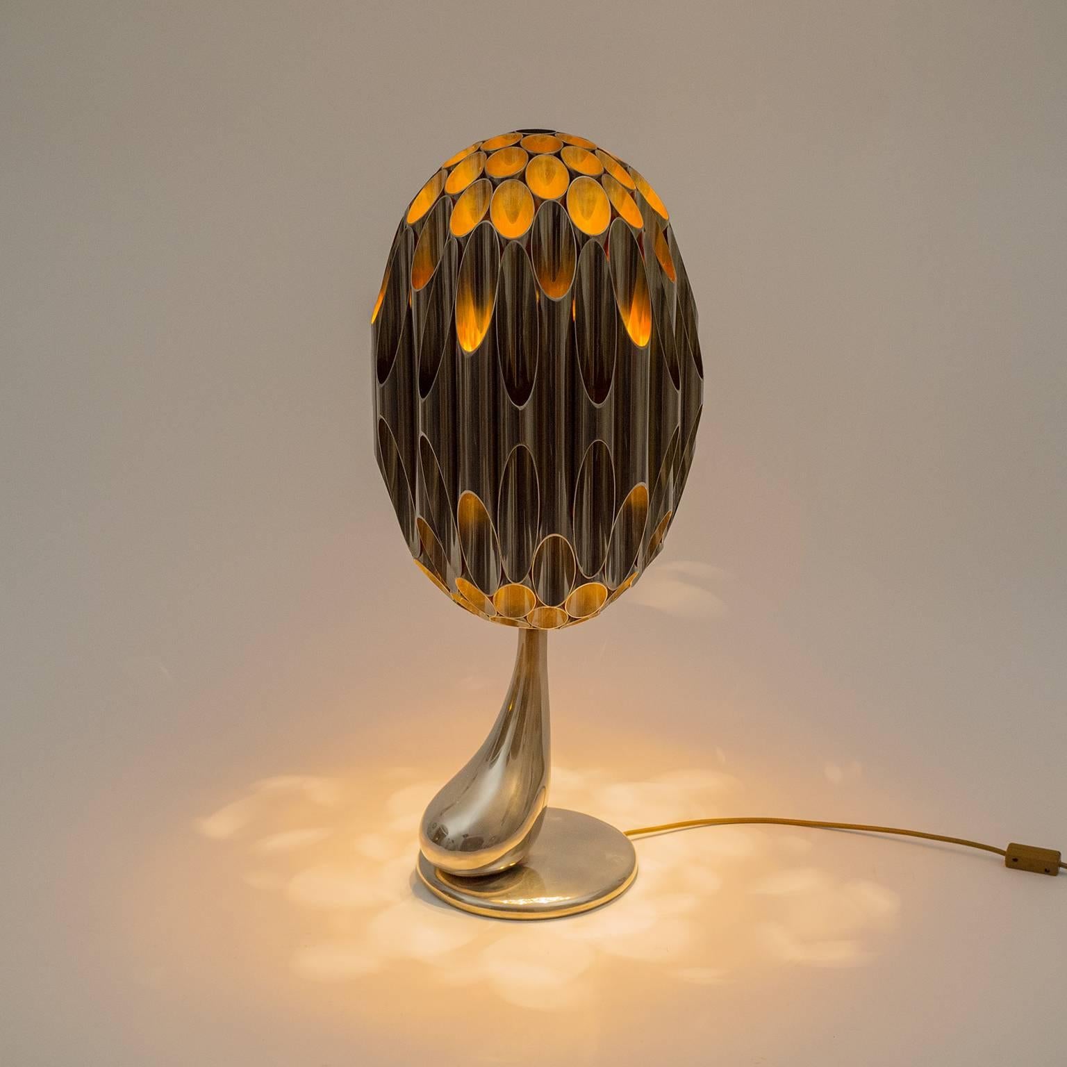 Metal Nickeled and Gilt 'Morille' Table Lamp by Maison Charles, 1970s