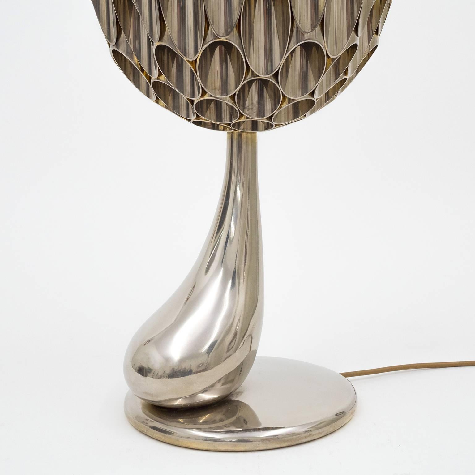 French Nickeled and Gilt 'Morille' Table Lamp by Maison Charles, 1970s