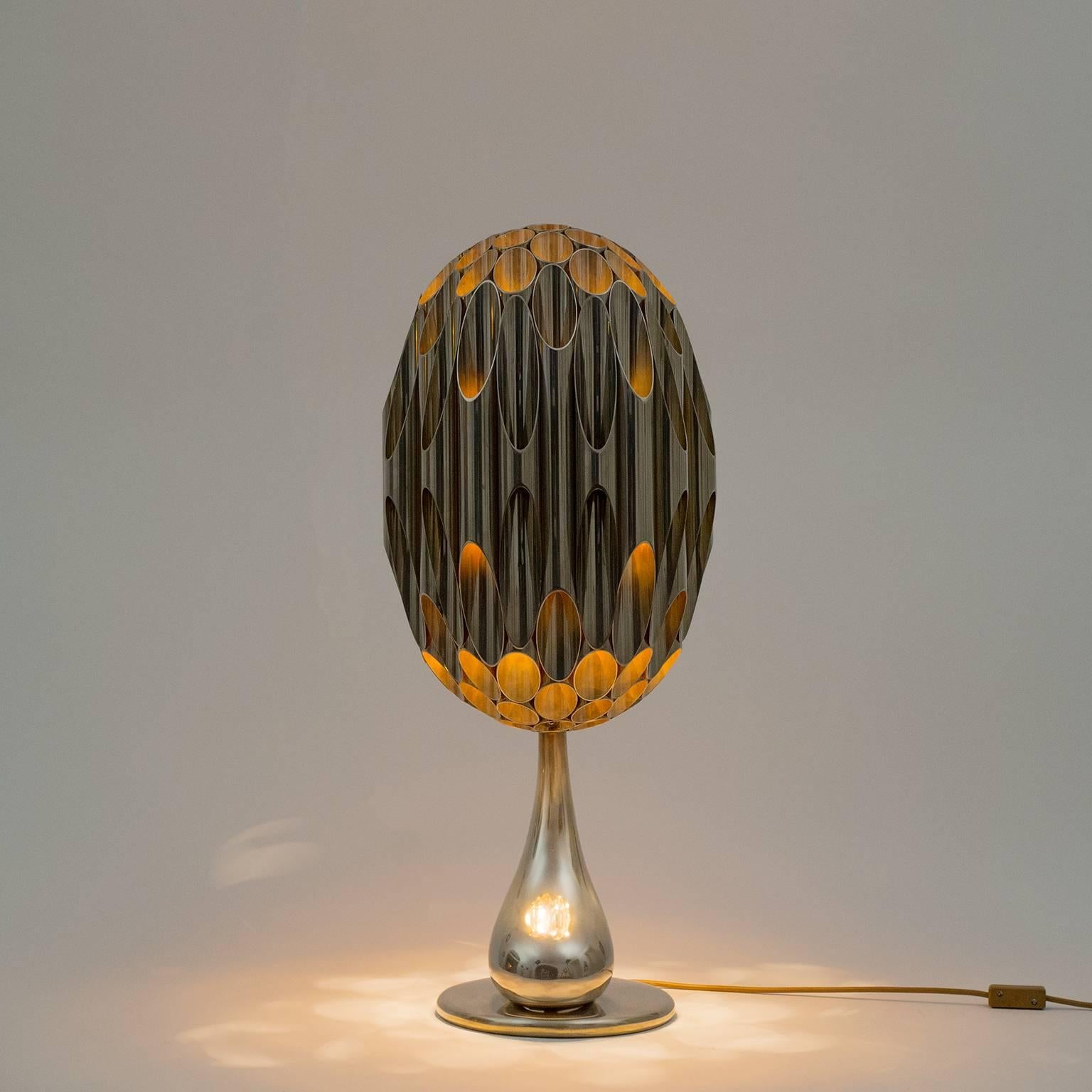 Nickeled and Gilt 'Morille' Table Lamp by Maison Charles, 1970s 2