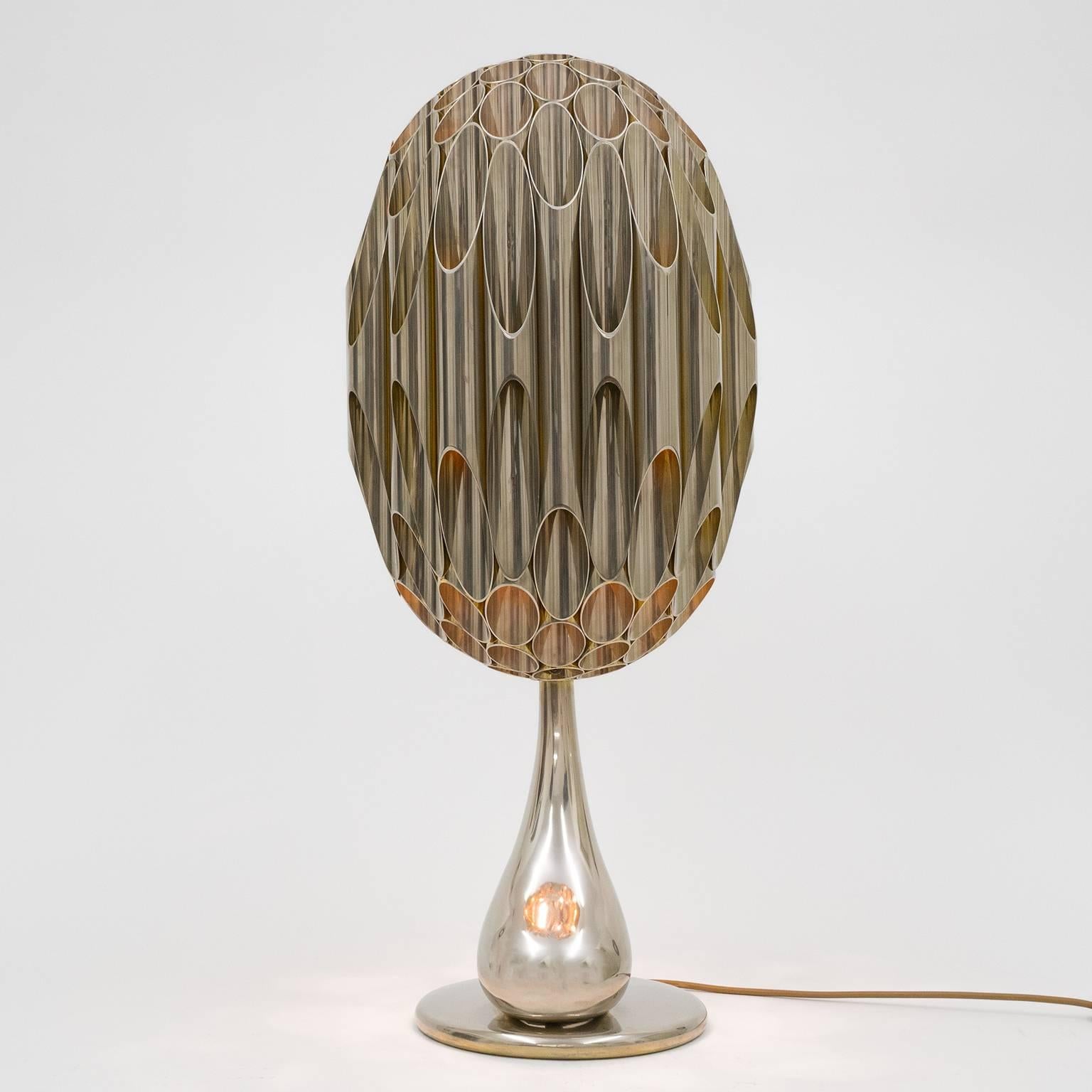 Hollywood Regency Nickeled and Gilt 'Morille' Table Lamp by Maison Charles, 1970s