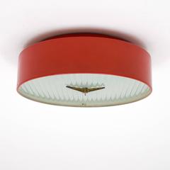 Red Stilnovo Flush Mount with Textured Glass, circa 1960