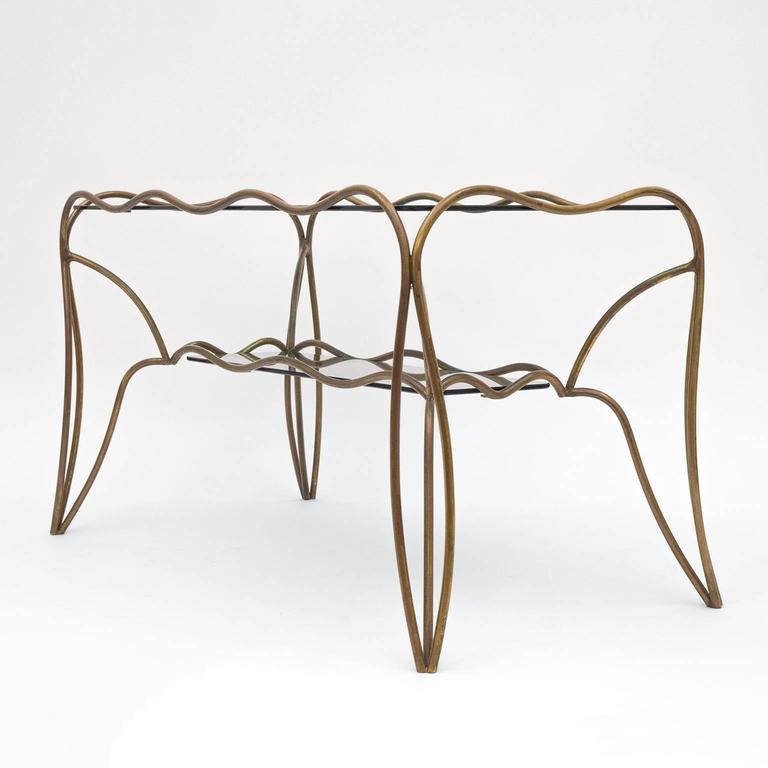 Unique Italian Brass and Colored Glass Cocktail Table, 1950s For Sale