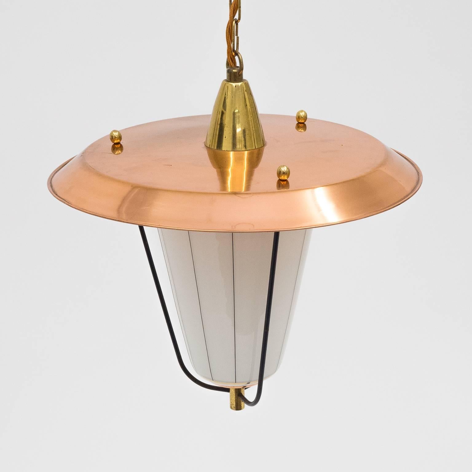Austrian Charming Brass, Copper and Striped Glass Lantern, 1950s