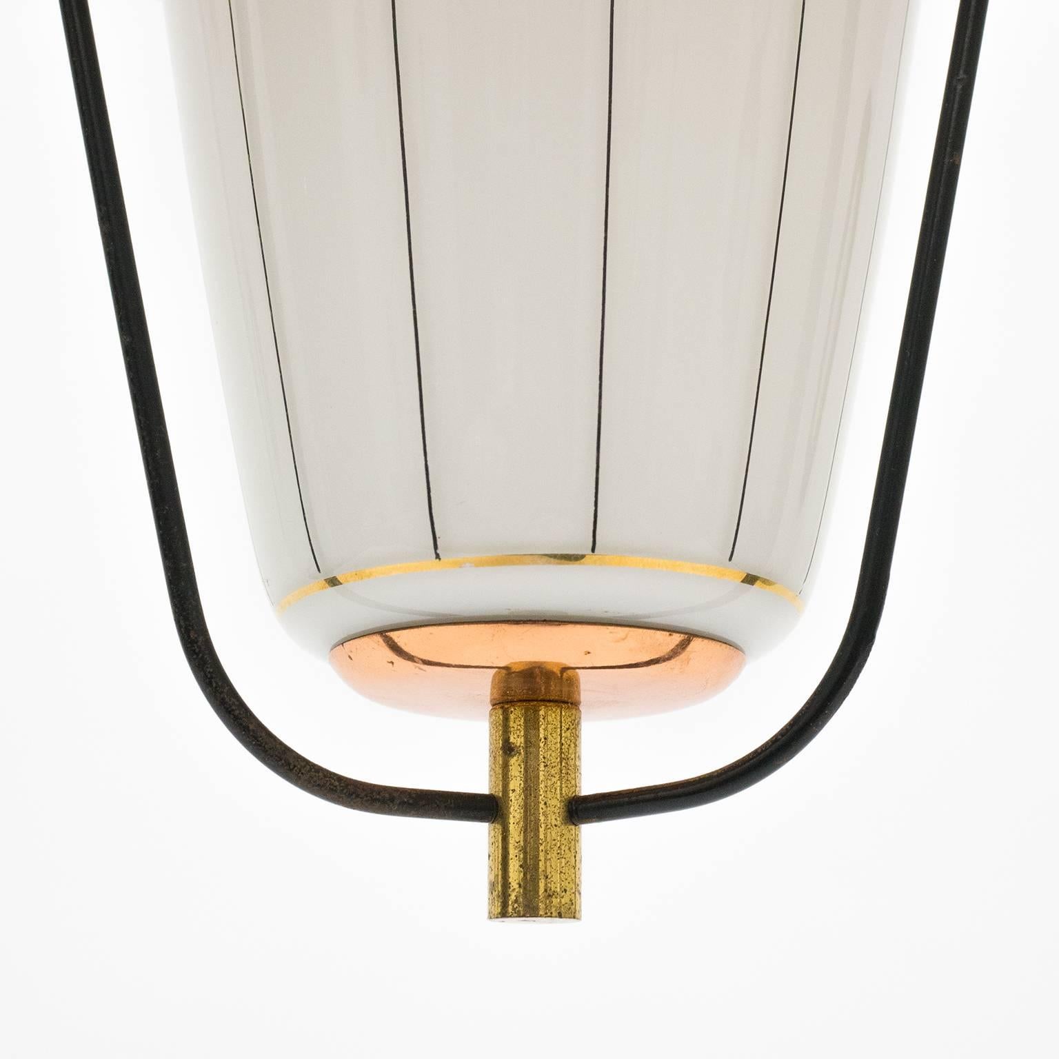 Mid-Century Modern Charming Brass, Copper and Striped Glass Lantern, 1950s