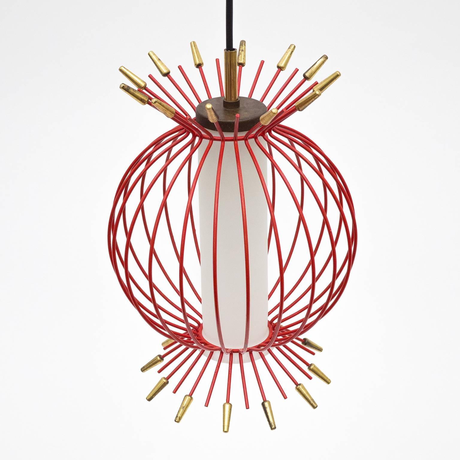 German Red Sputnik Cage Pendant, circa 1960